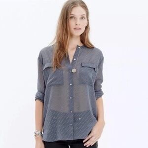 Madewell Gray Sheer Swiss Dot Button Down Blouse, Size Small